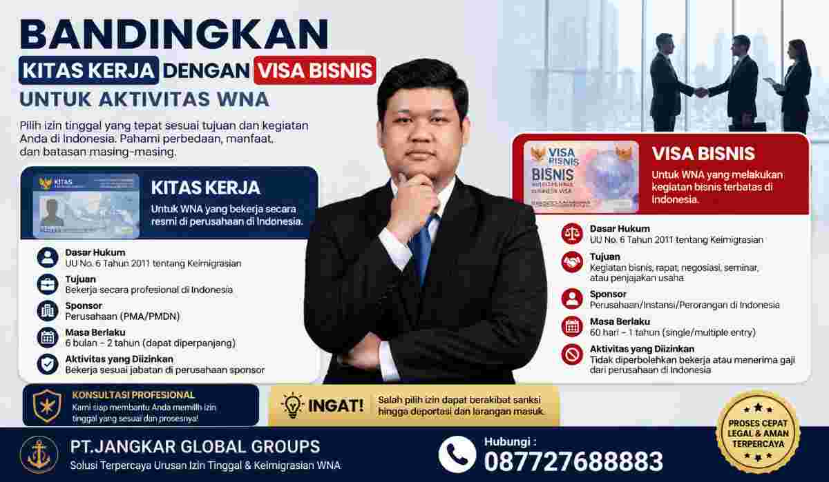 Bandingkan KITAS Kerja dengan Visa Bisnis untuk Aktivitas WNA